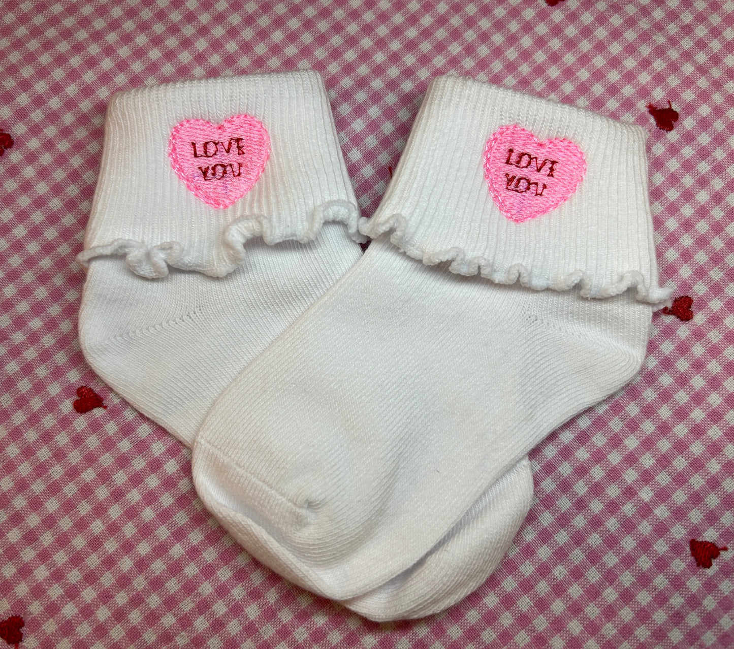 Valentine Conversation Hearts Embroidered Socks