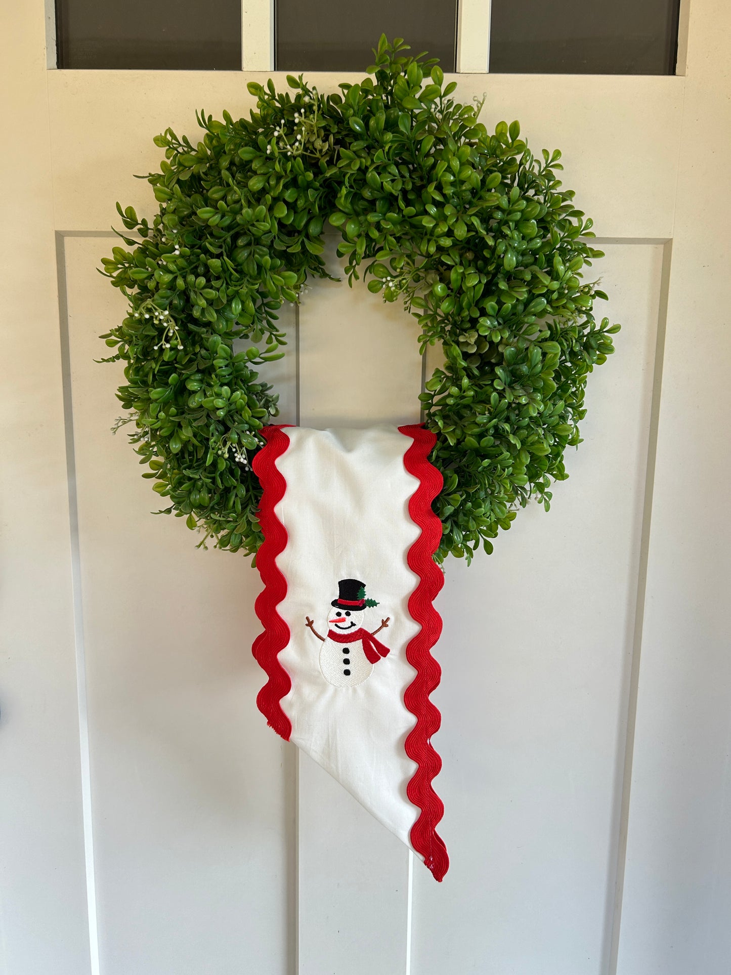 Snowman Wreath Sash trimmed in Rick Rack