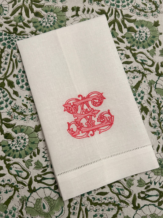 Monogrammed Linen Blend Hemstitch Hand Towel