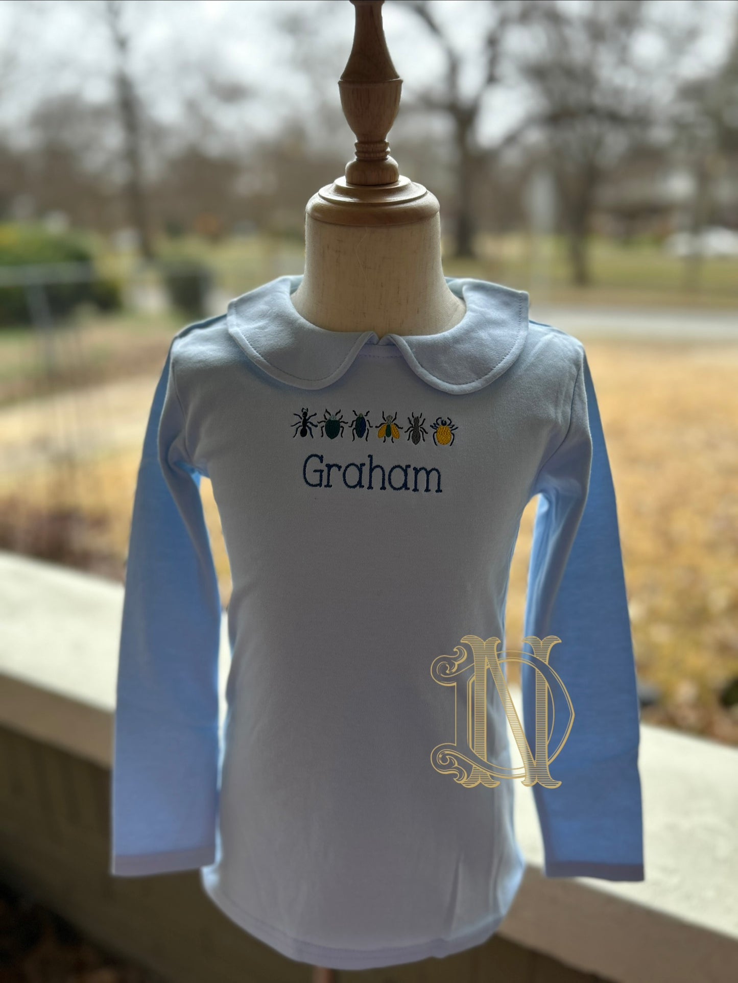 Peter Pan Collar Long Sleeve Shirt with Bugs