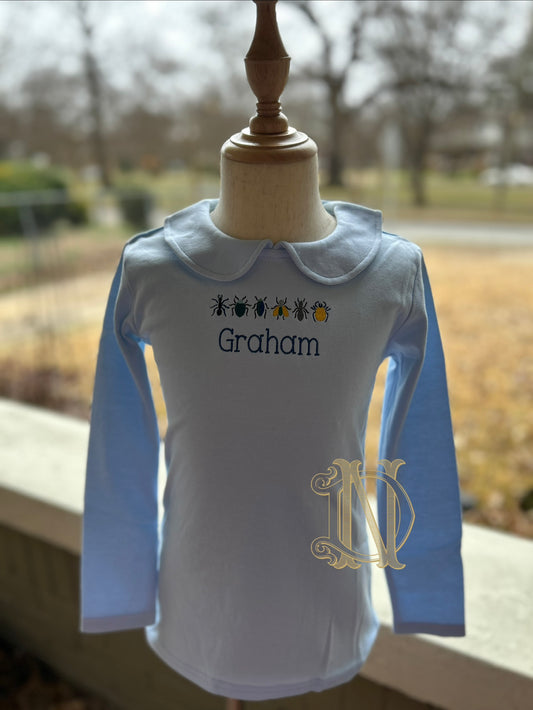 Peter Pan Collar Long Sleeve Shirt with Bugs