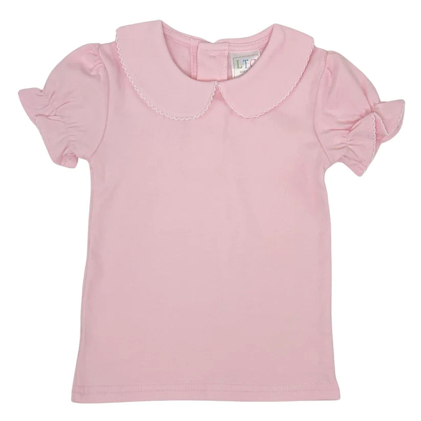 Peter Pan Collar Short Sleeve Shirt with Crochet Detail