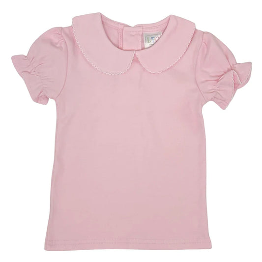 Peter Pan Collar Short Sleeve Shirt with Crochet Detail